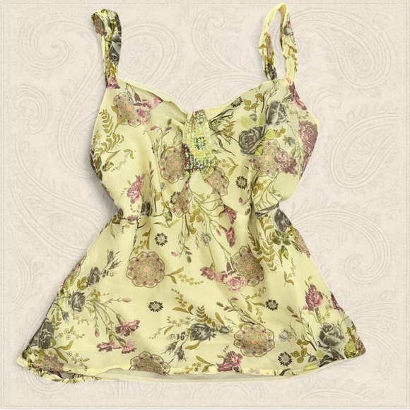 Avenue Tops - Sheer layered Floral Camisole with beaded details